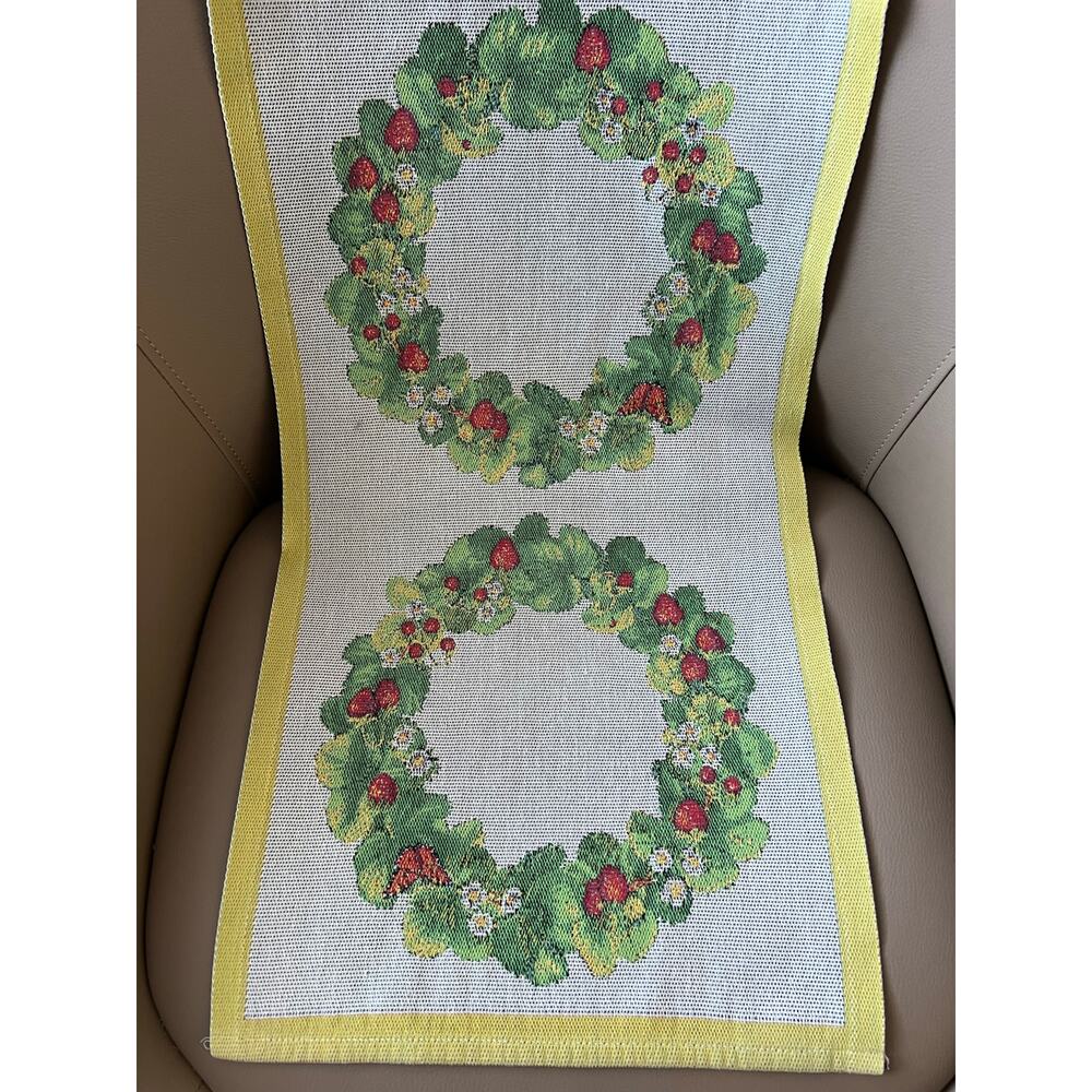 Ekelund Strawberry Wreath Table Runner Yellow Cottage Spring Coastal 13" x 48"